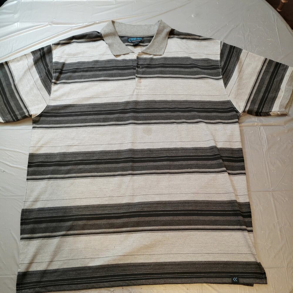Street Rules Authentic Streetwear Striped Polo Shirt Men 3XL Gray Black White